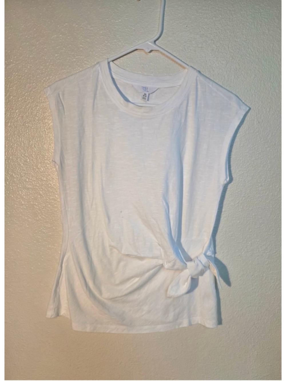 Time and Tru Women’s Side Tie Slub Cotton Sleeveless Top Fitted White Size XS W-